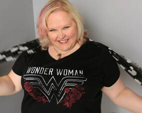 Tyra Burton in a Wonder Woman shirt